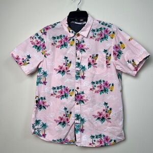 Ron Jon Surf Shop Tropical SS Shirt Pink Palm Trees Pineapple Men’s Medium